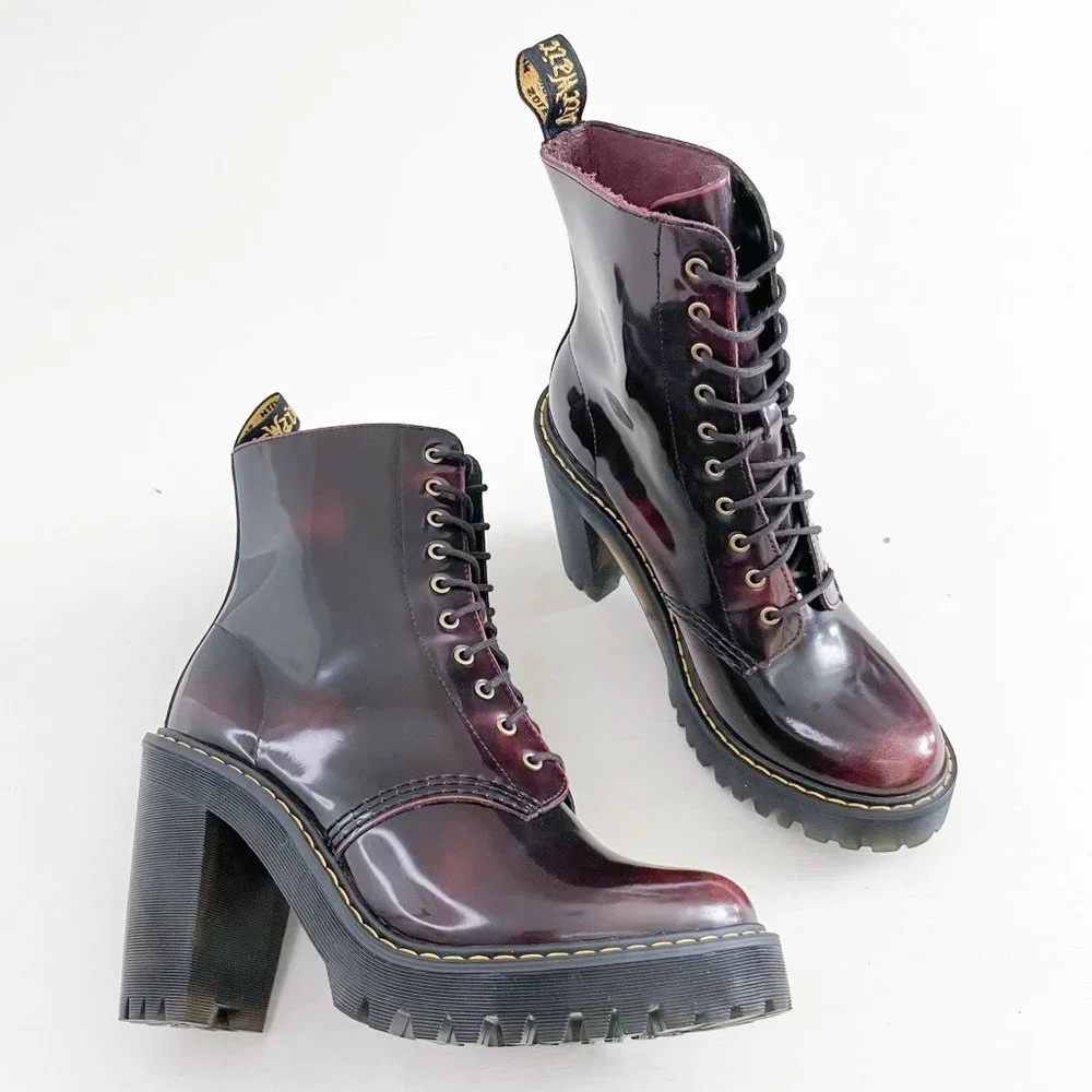 Dr. Martens Red Heeled Kendra Boots Women's Size 7 Arcadia Leather Platform - Picture 1 of 12